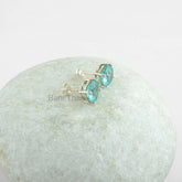 Aqua Quartz 10mm Round Prong Set Stud Earrings, Gold Plated Sterling Silver Earring, Gemstone Earring, Gift For Her, Christmas Gift Earrings